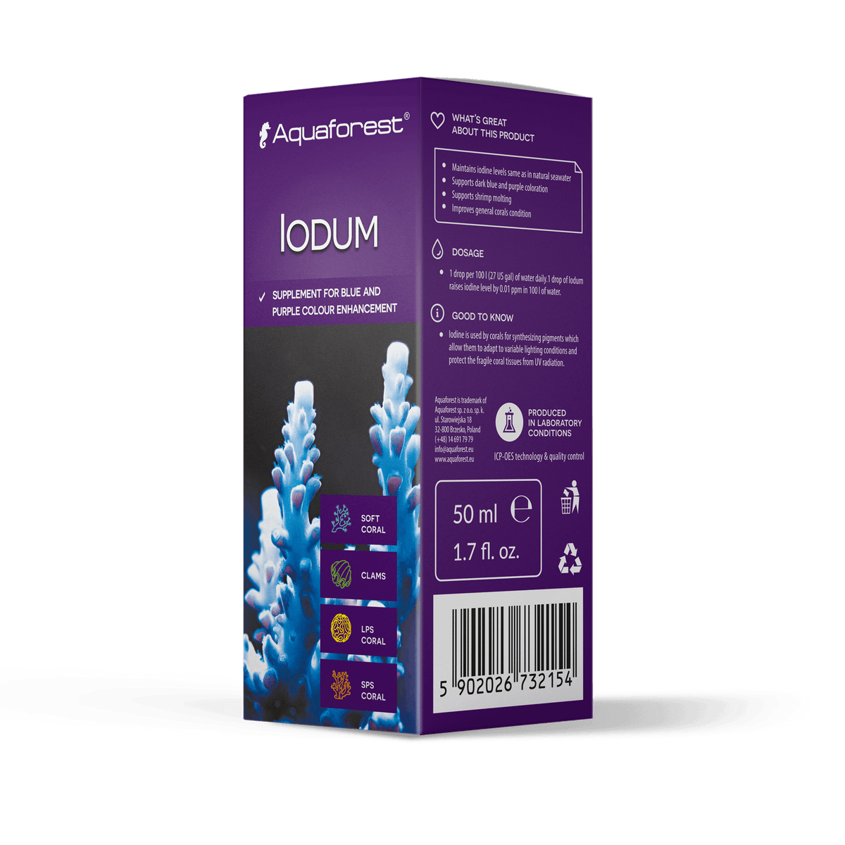 Aquaforest Spurenelemente – Iodum, Micro E, Fluorine, Iron, Kalium, Strontium – Iodum 50 ml