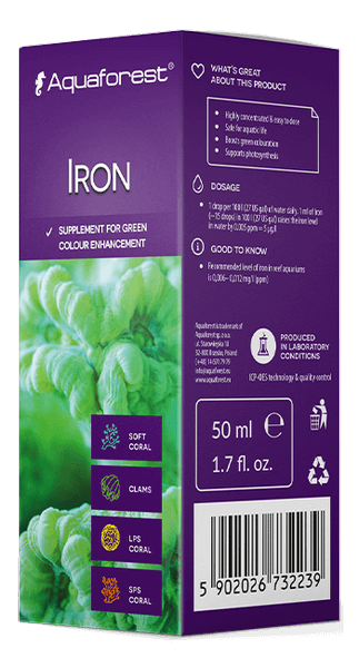 Aquaforest Spurenelemente – Iodum, Micro E, Fluorine, Iron, Kalium, Strontium – Iron 50 ml