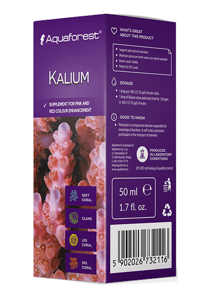 Aquaforest Spurenelemente – Iodum, Micro E, Fluorine, Iron, Kalium, Strontium – Kalium 50 ml