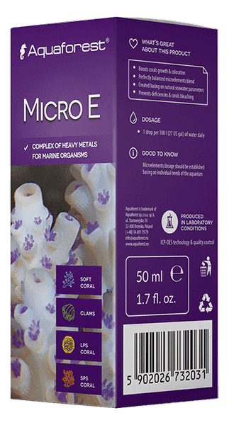 Aquaforest Spurenelemente – Iodum, Micro E, Fluorine, Iron, Kalium, Strontium – Micro E 50 ml